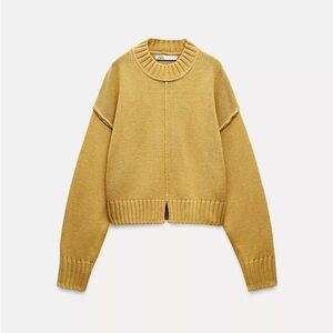 Zara Mustard Yellow Pronounced Seam Knit Sweater